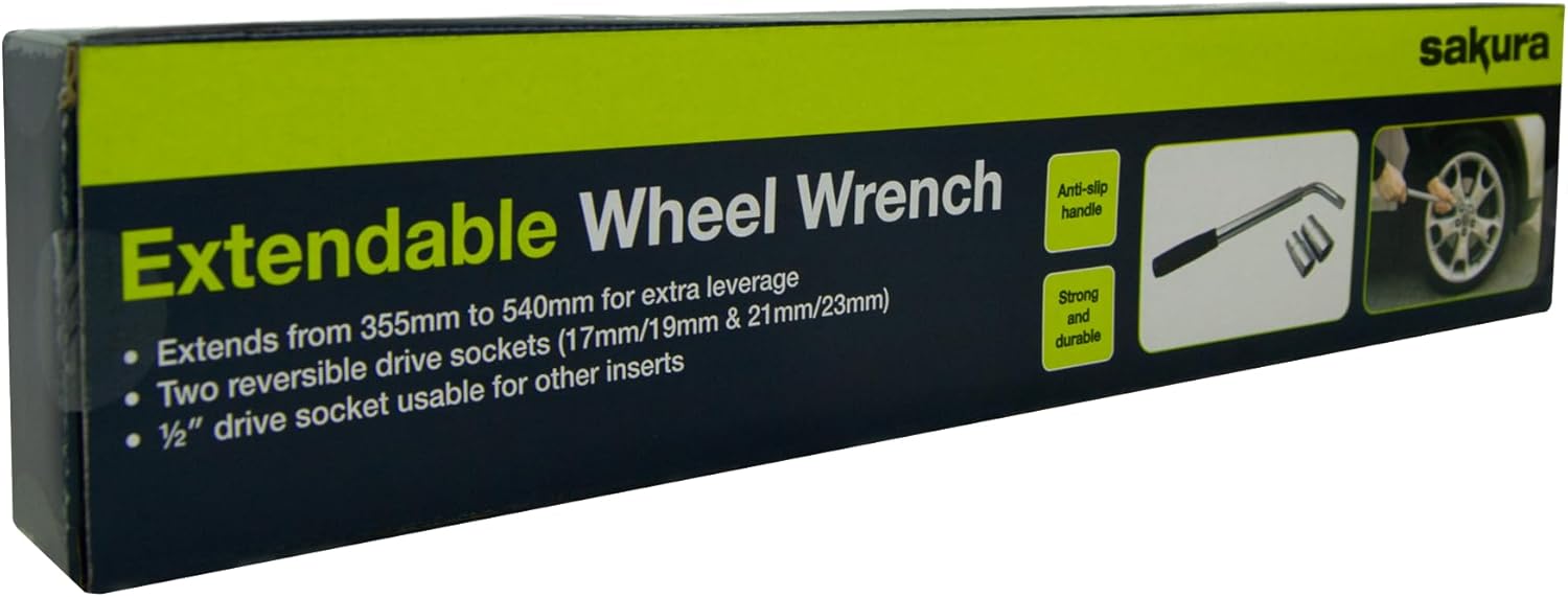 Sakura SS5324 Car Wheel Brace/ Wrench - Extendable Handle - Socket Sizes 17mm 19mm 21mm 23mm - FITS All Standard Vehicles (Packaging may differ), Black-1