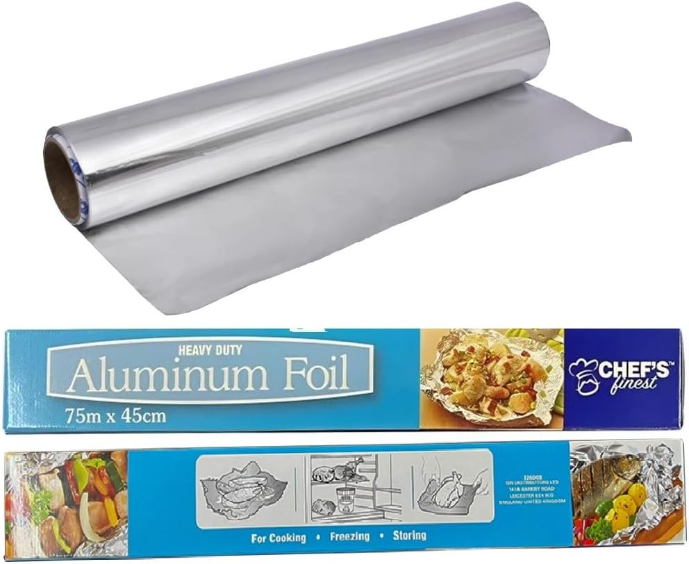 Tezraftaar® Aluminium Kitchen Catering Tin Foil Roll 450mm x 75m 18" for Hot Food Wrapping Baking Storing-0