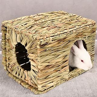 MINGZE Folding Straw House, Rabbit Grass House, for Rabbit Guinea Pig Chinchilla Ferret, Multi-Utility, Edible, Non-Toxic, Chew Toy for Small Animals