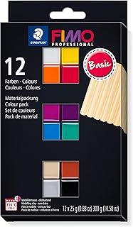 STAEDTLER 8043 C12-1 FIMO Professional Oven-Hardening Polymer Modelling Clay - Assorted Colours (Pack of 12 x 25g Blocks), Basic-farben