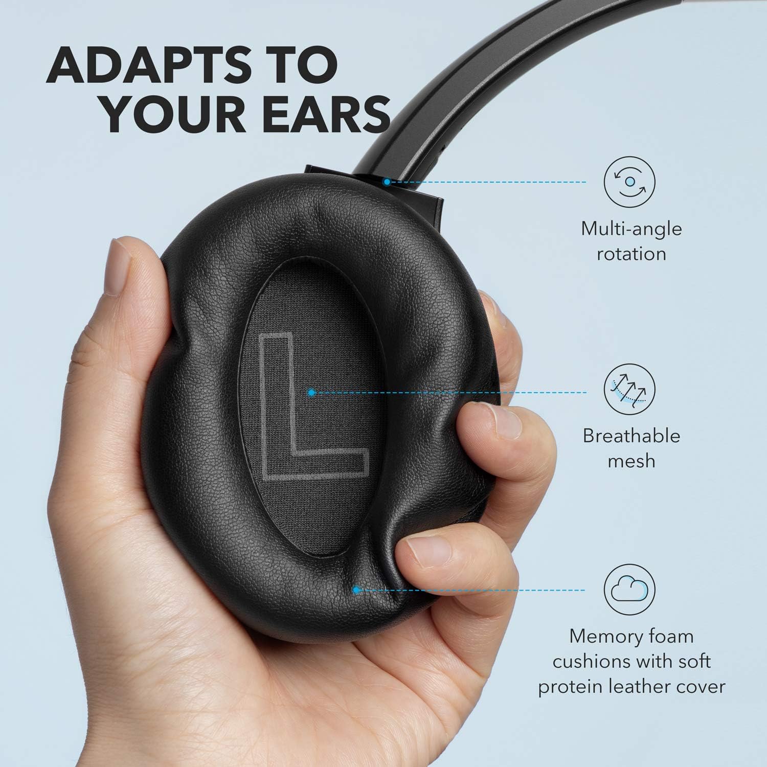 soundcore Anker Q20 Hybrid Active Noise Cancelling Headphones, Wireless Over Ear Bluetooth Headphones, 40H Playtime, Hi-Res Audio, Deep Bass, Memory Foam Ear Cups, for Travel, Home, Office-4