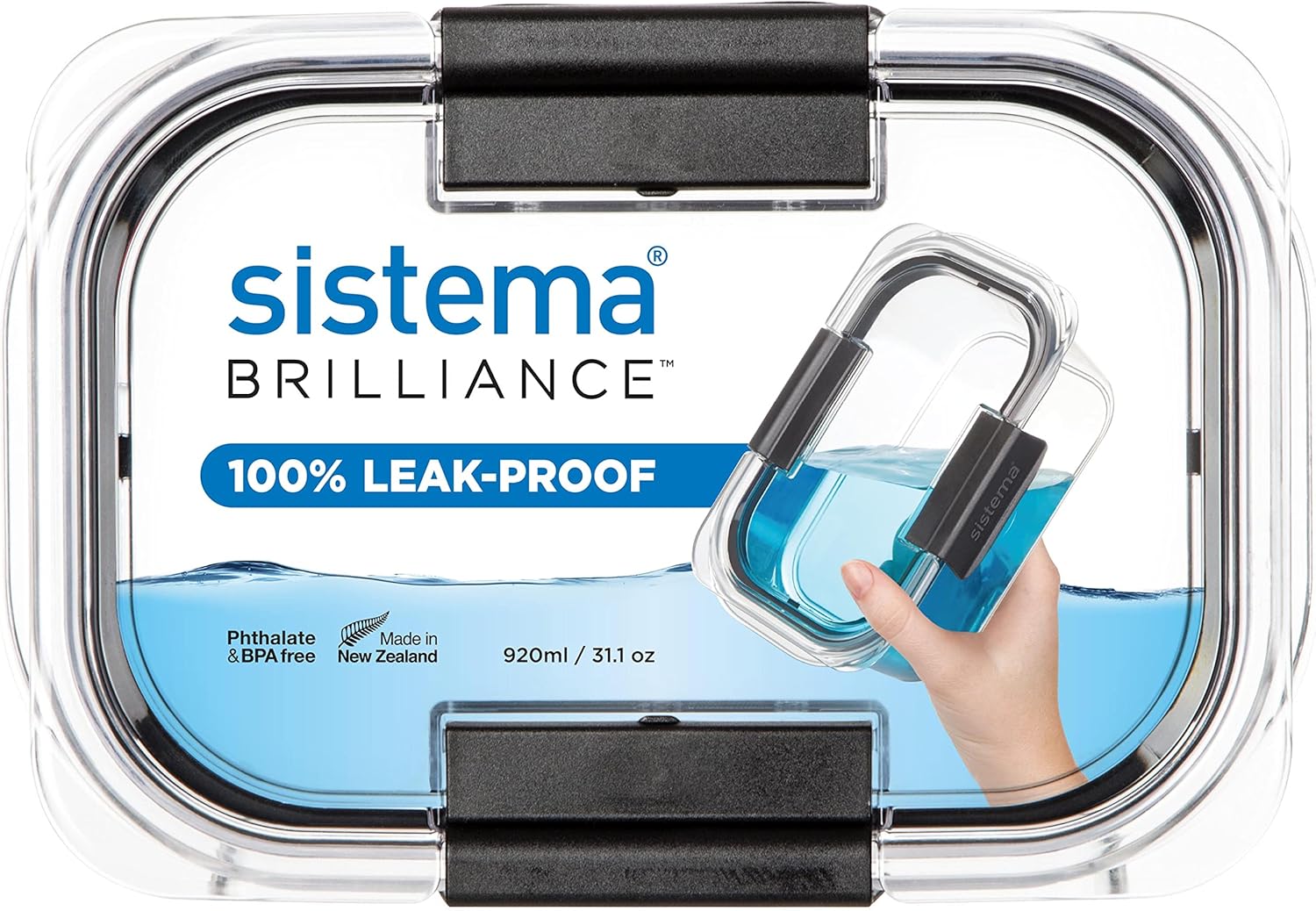 Sistema Brilliance Leakproof Food Storage Container | Stain and Odour Resistant | Microwave Steam Vents | 920 ml | BPA-Free | Grey Clips | 2 Count-9