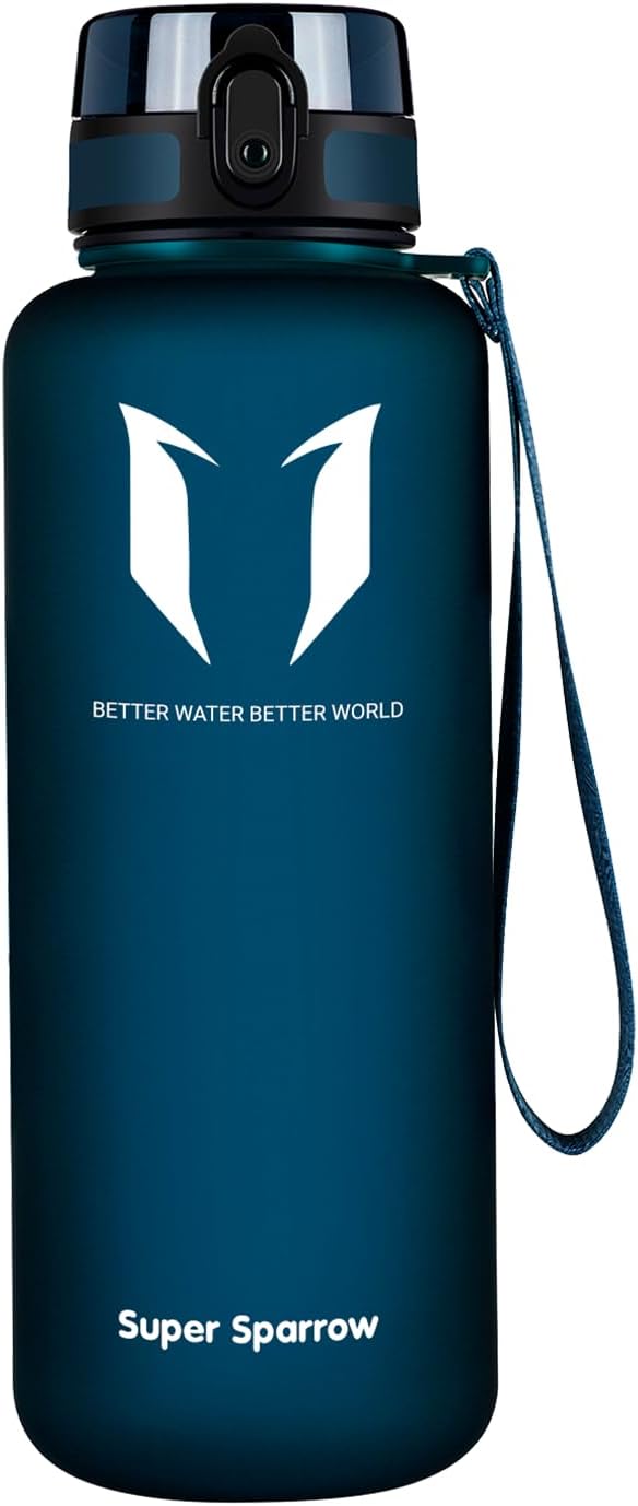 Super Sparrow Sports Water Bottle - 1.5L - Non-Toxic BPA Free & Eco-Friendly Tritan Co-Polyester Plastic - Fast Water Flow, Flip Top, Opens With 1-Click-0