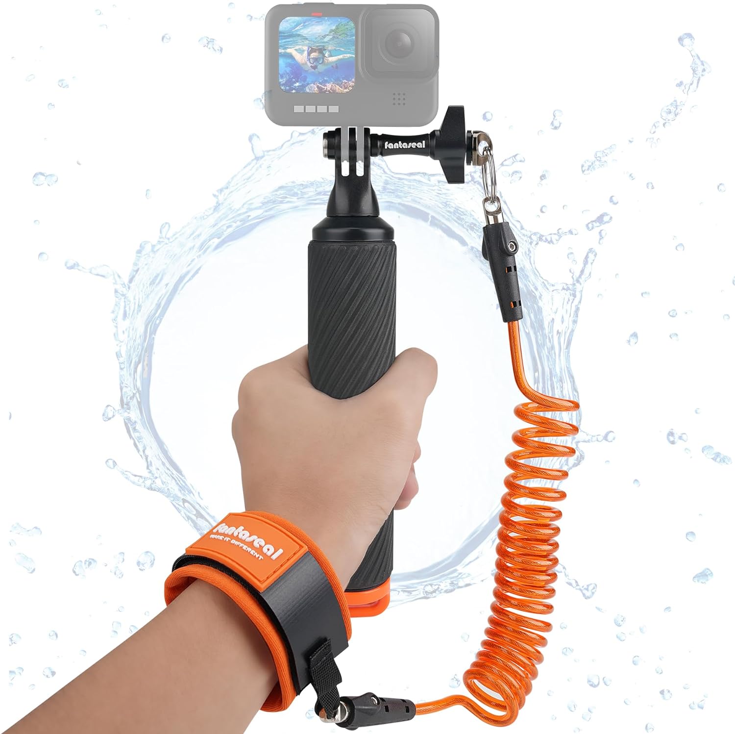 Action Camera Non-Slip Handler Floating Hand Grip Holder Mount w/Steel-cored Safety Strap for GoPro Insta360 Akaso Underwater Camcorder Scuba Diving Snorkeling Surfing Rafting Kayaking Selfie Stick-0