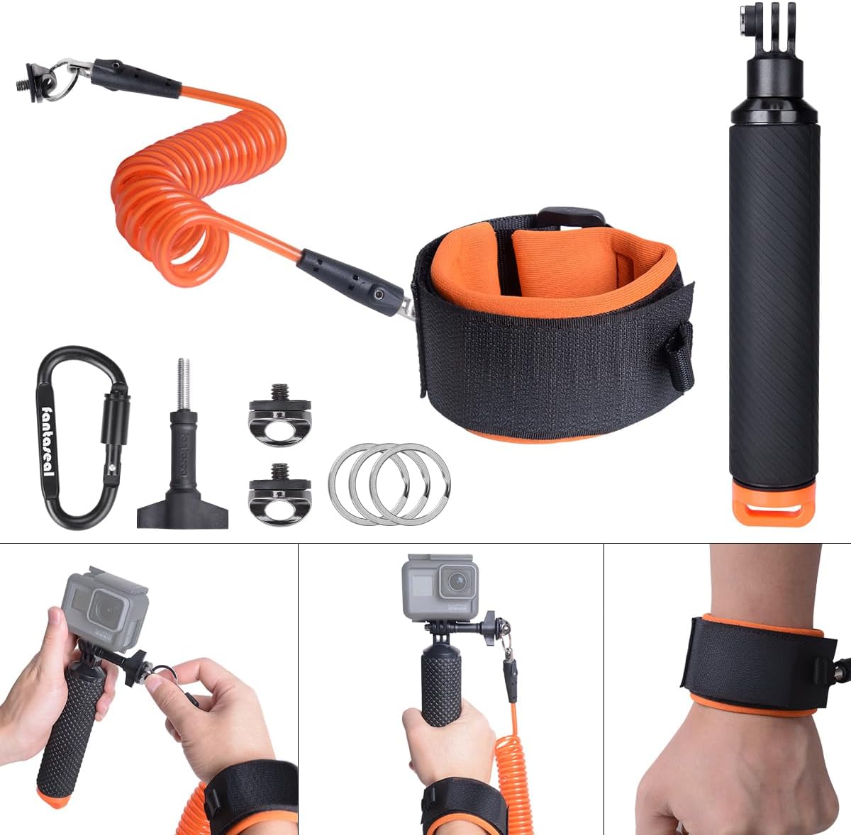 Action Camera Non-Slip Handler Floating Hand Grip Holder Mount w/Steel-cored Safety Strap for GoPro Insta360 Akaso Underwater Camcorder Scuba Diving Snorkeling Surfing Rafting Kayaking Selfie Stick-4