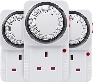 HBN Mechanical Timer Plug Socket, 24 Hour Segment Programmable Energy Saving Plug-in Timer Switch for Lights and Home Appliances (13A/3120W, 3 Pack)