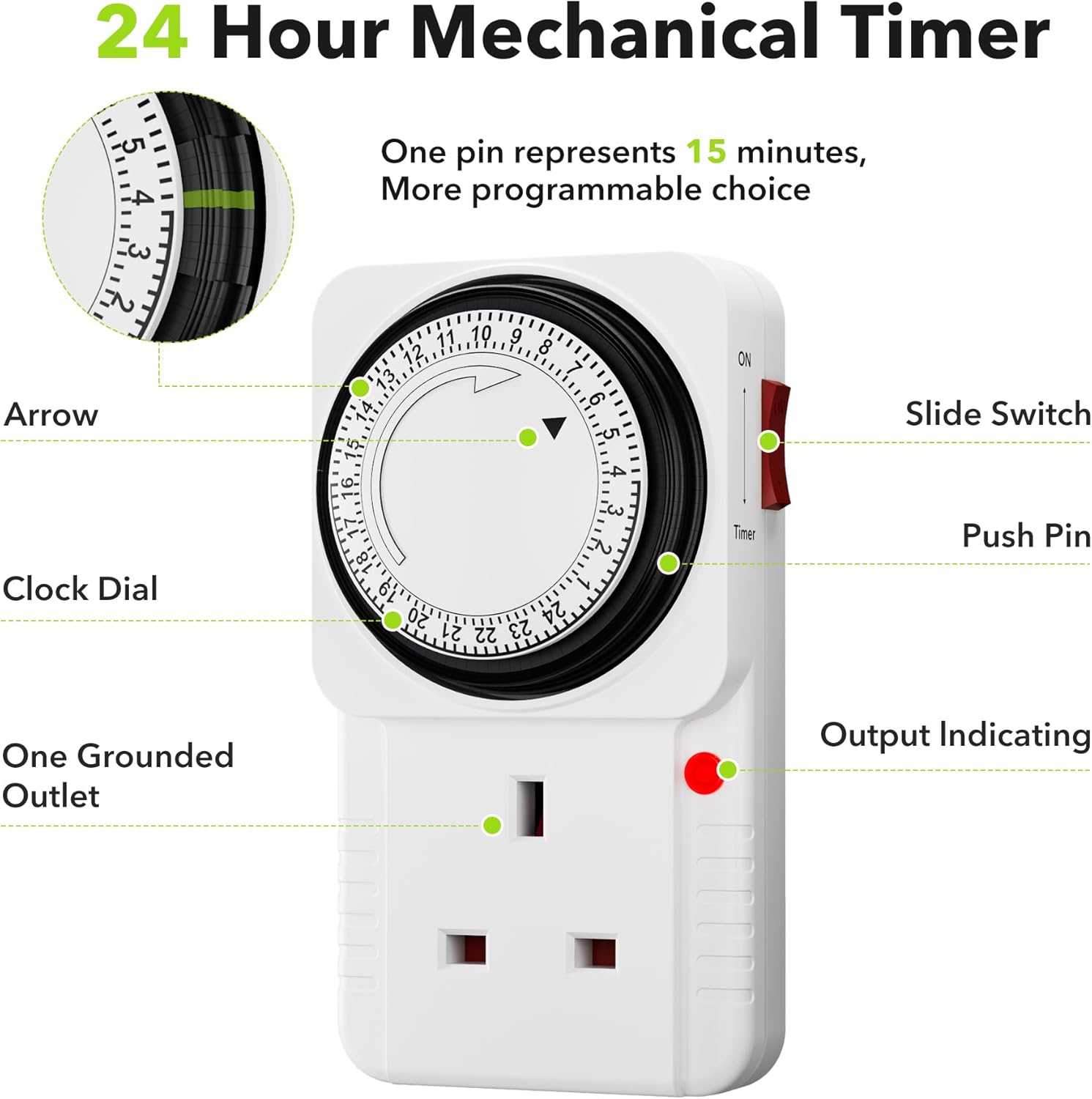 HBN Mechanical Timer Plug Socket, 24 Hour Segment Programmable Energy Saving Plug-in Timer Switch for Lights and Home Appliances (13A/3120W, 3 Pack)-1