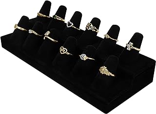 BELLE VOUS Black Velvet Ring Storage Display Holder - 2 Tier 12 Finger Cone Jewellery Tray Stand with Sturdy Base - Ring Organiser for Bedroom, Shops & Jewellery Showcase