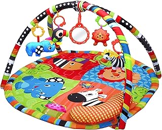 Animal Safari PlayMat, Play Gym Activity Play Mat & Gym for New Born Babies and Toddlers,Soft Toys,Fun Animals,Textures,Mirror, Discovery Carpet for Infants,New Born -Suitable from Birth