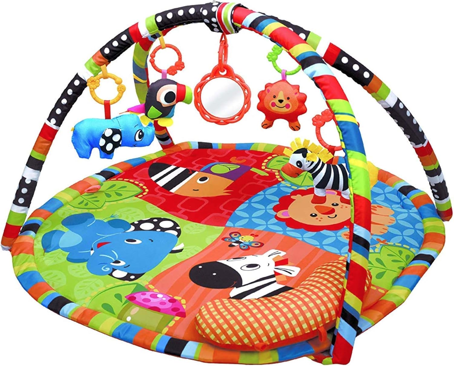 Animal Safari PlayMat, Play Gym Activity Play Mat & Gym for New Born Babies and Toddlers,Soft Toys,Fun Animals,Textures,Mirror, Discovery Carpet for Infants,New Born -Suitable from Birth-0