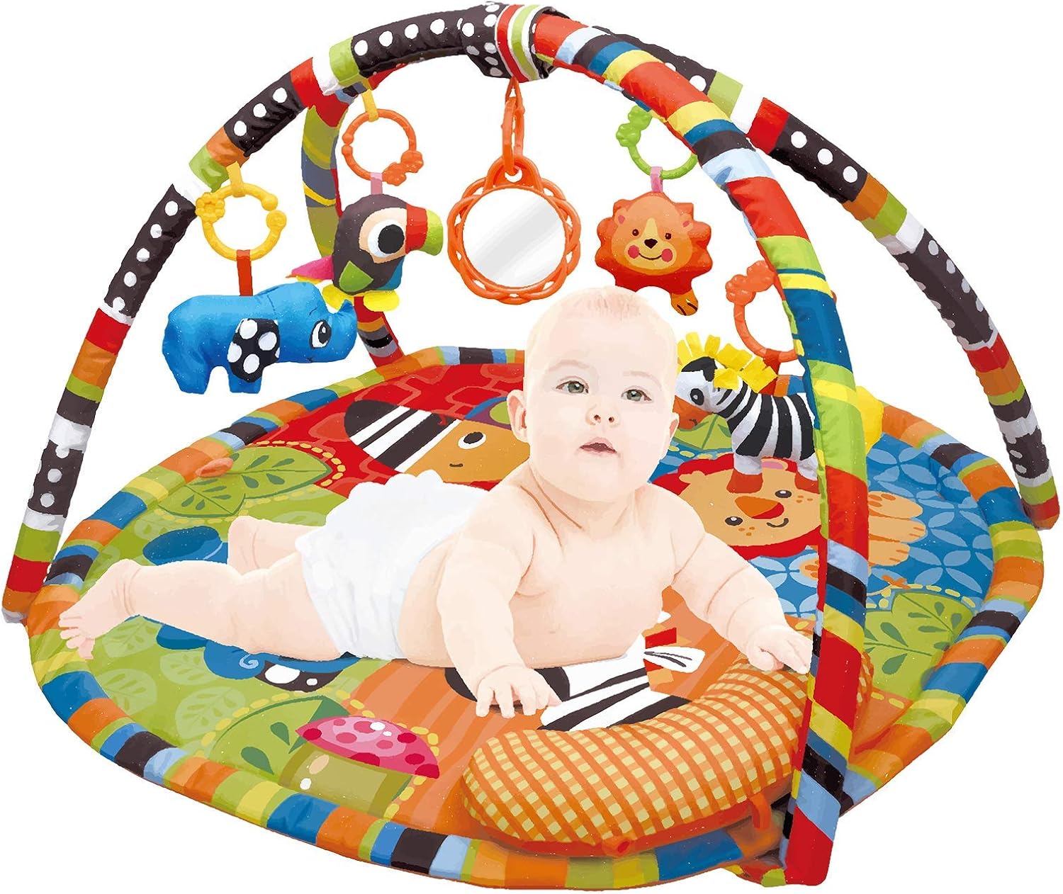 Animal Safari PlayMat, Play Gym Activity Play Mat & Gym for New Born Babies and Toddlers,Soft Toys,Fun Animals,Textures,Mirror, Discovery Carpet for Infants,New Born -Suitable from Birth-1