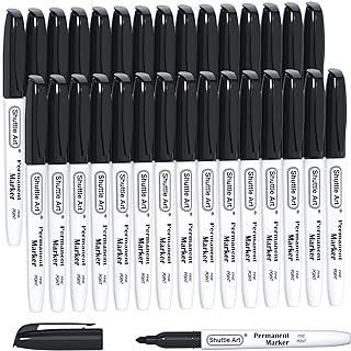 Shuttle Art Black Permanent Markers, 30 Pack Fine Point Permanent Marker Pens Set, Perfect on Plastic, Wood, Stone, Metal and Glass for Doodling, Colouring, Marking, Office School Supplies