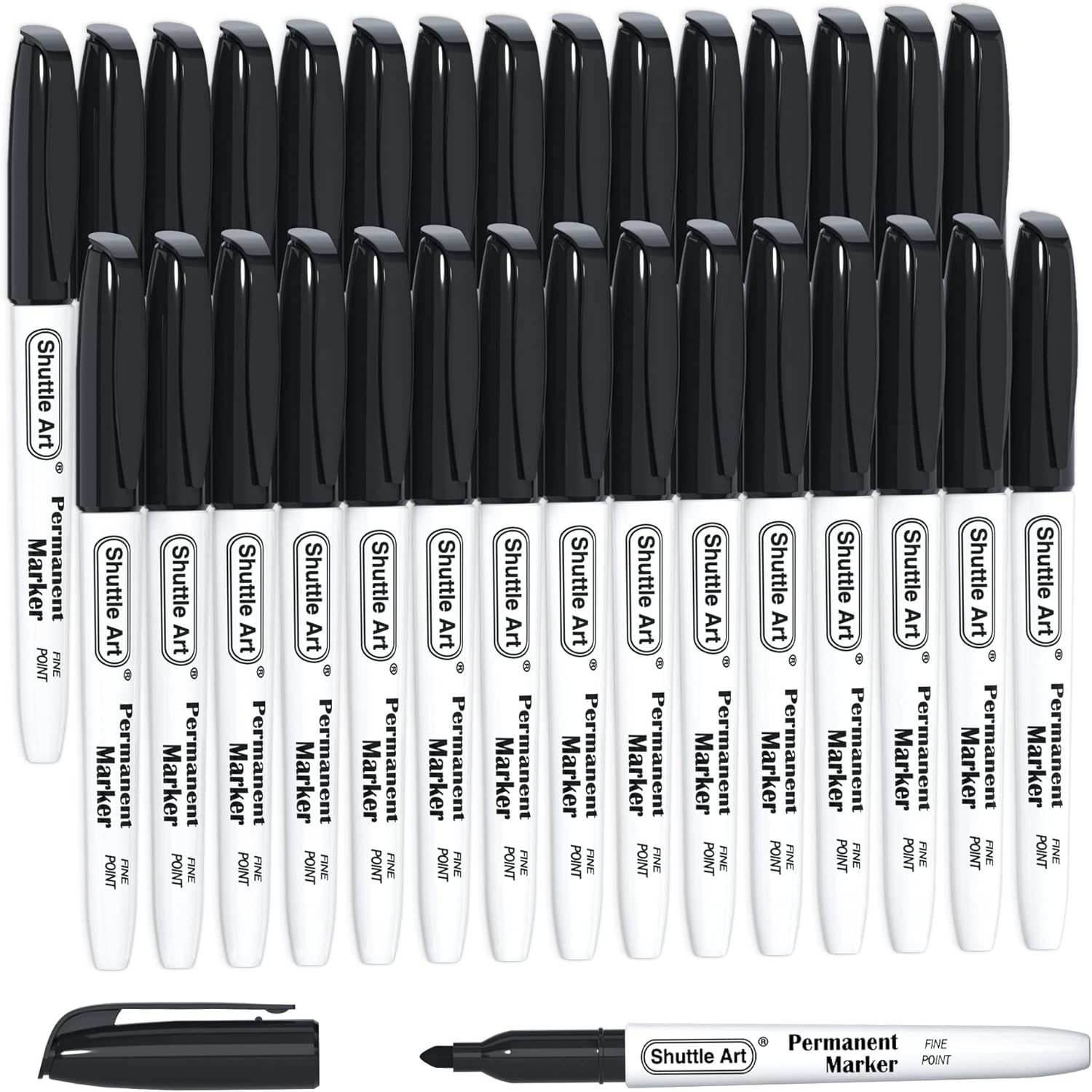 Shuttle Art Black Permanent Markers, 30 Pack Fine Point Permanent Marker Pens Set, Perfect on Plastic, Wood, Stone, Metal and Glass for Doodling, Colouring, Marking, Office School Supplies-0