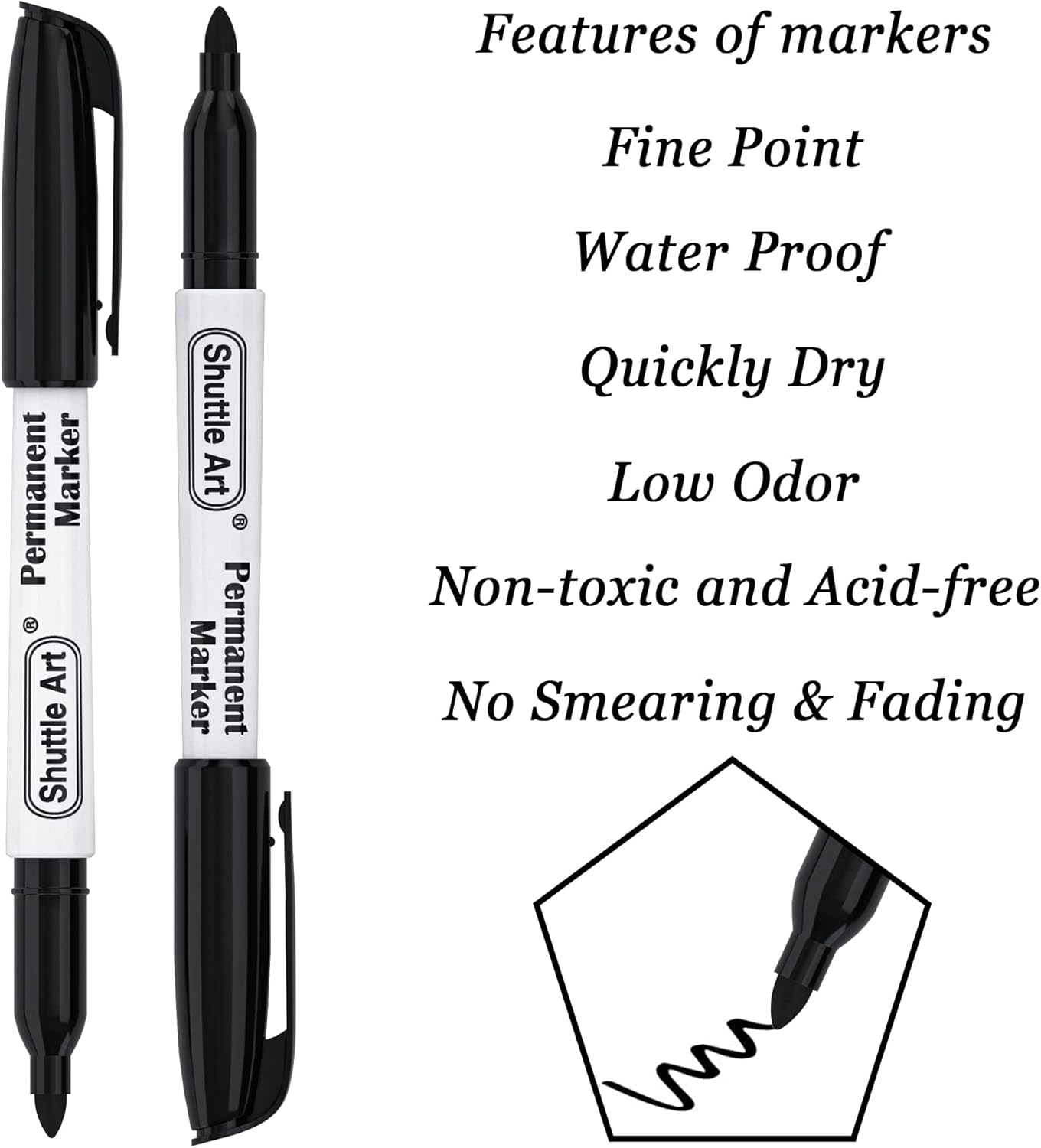 Shuttle Art Black Permanent Markers, 30 Pack Fine Point Permanent Marker Pens Set, Perfect on Plastic, Wood, Stone, Metal and Glass for Doodling, Colouring, Marking, Office School Supplies-2