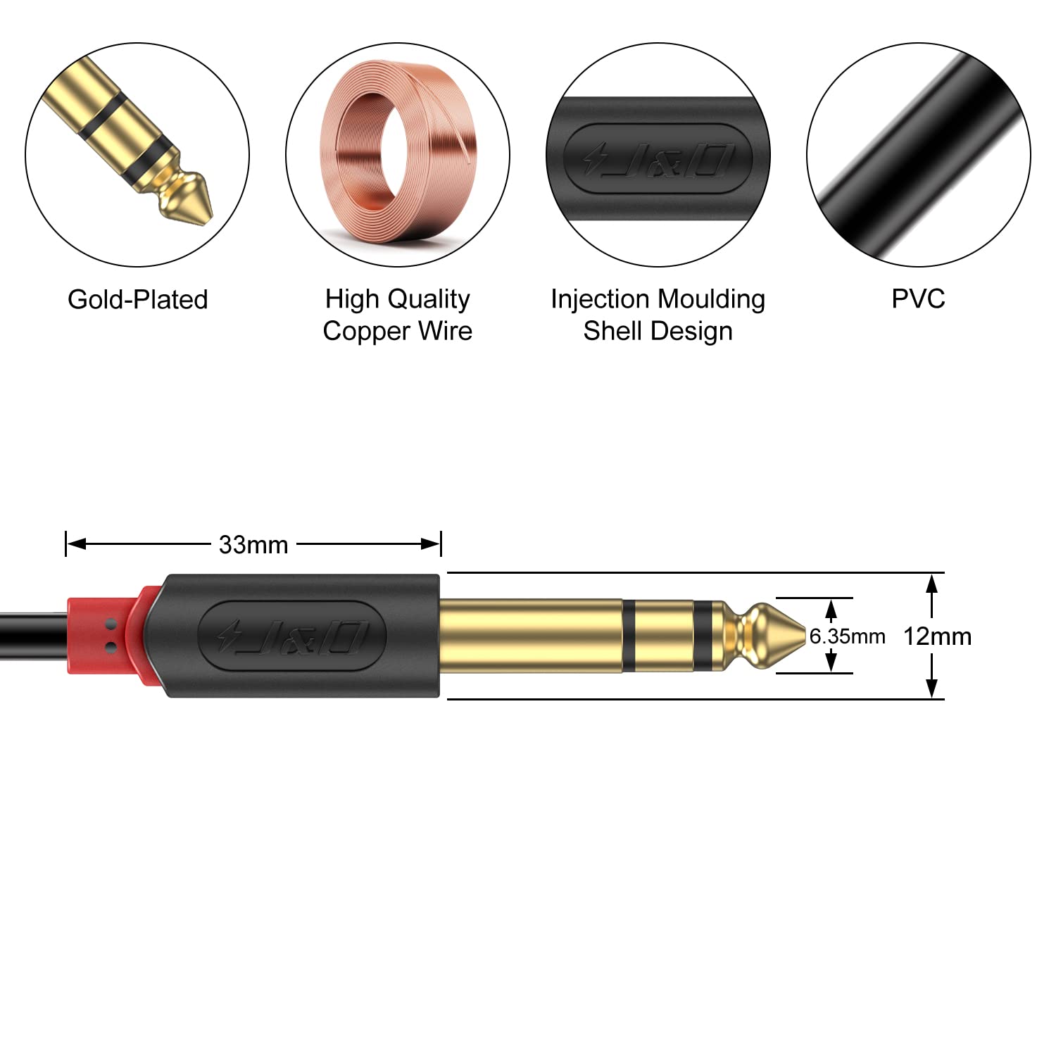 J&D 1/4 inch TRS Cable, Gold Plated Audiowave Series 6.35mm 1/4 inch Male TRS to 6.35mm 1/4 inch Male TRS Balanced Interconnect PVC Shelled Stereo Audio Cable, 0.9 Meter-2