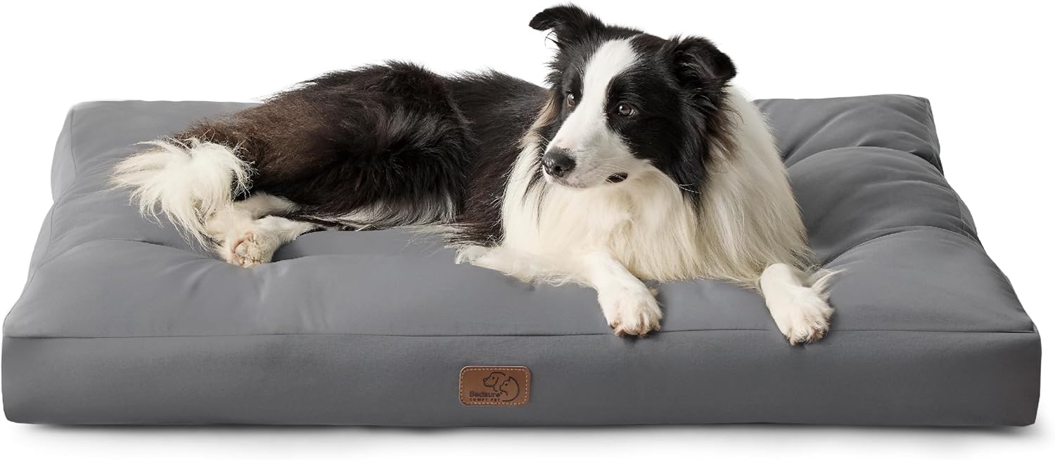 Bedsure Waterproof Dog Bed Large - Washable Dog Bed Mattress with Oxford Fabric, Pet Pillow Cushion for Crate, Grey Dog Mat Outdoor, 91x68x10cm-0