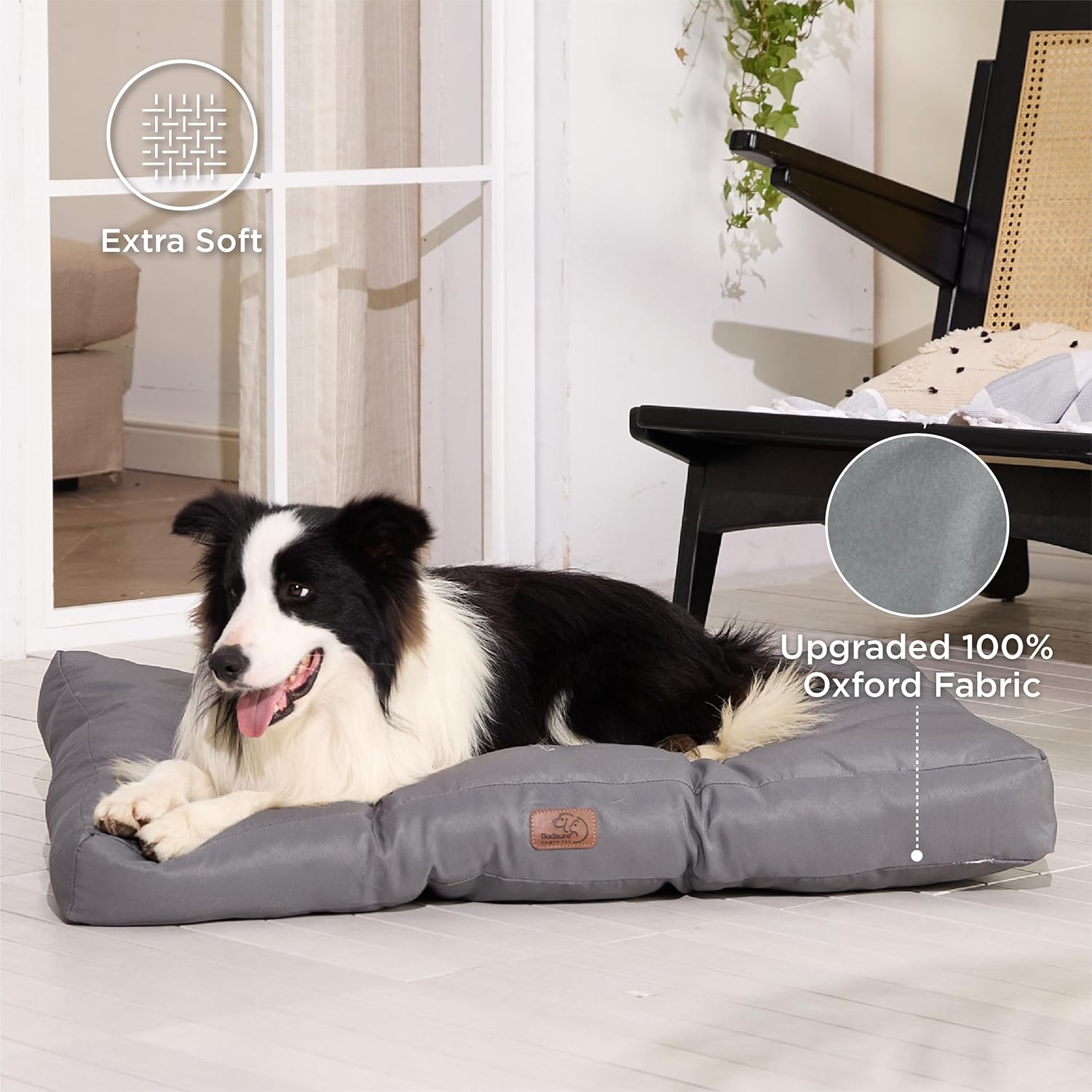 Bedsure Waterproof Dog Bed Large - Washable Dog Bed Mattress with Oxford Fabric, Pet Pillow Cushion for Crate, Grey Dog Mat Outdoor, 91x68x10cm-2