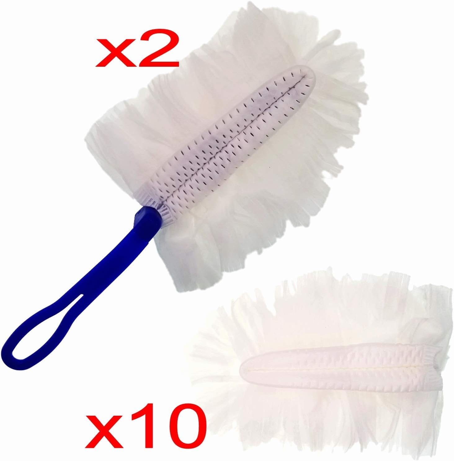 JZK 2 x Handy small fluffy microfibre duster with 10x duster refills pads, Disposable Dusting hand tool, small dust cleaning tool static cleaner for blinds PC TV keyboard desk car dashboard-1