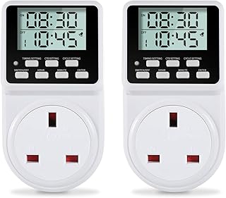 ORIDGET 24 Hour Digital Electric Timer Plug Socket UK with On-Off Repeat Cycle Timer, Daily Program and Countdown for Lights and Home Appliances, 13A / 240V (2 Products in One Packing Box)