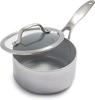 Greenpan Venice Pro Tri-Ply Stainless Steel Healthy Ceramic Non-Stick 16cm/1.5 Litre Saucepan Pot with Lid, PFAS Free, Multi Clad, Induction, Oven Safe, Silver