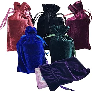 GIFTEXPRESS Velvet Tarot Rune Bag Bundle of 6: Moss Green, Royal Blue, Purple, Wine, Ross, Black 6" x 9"