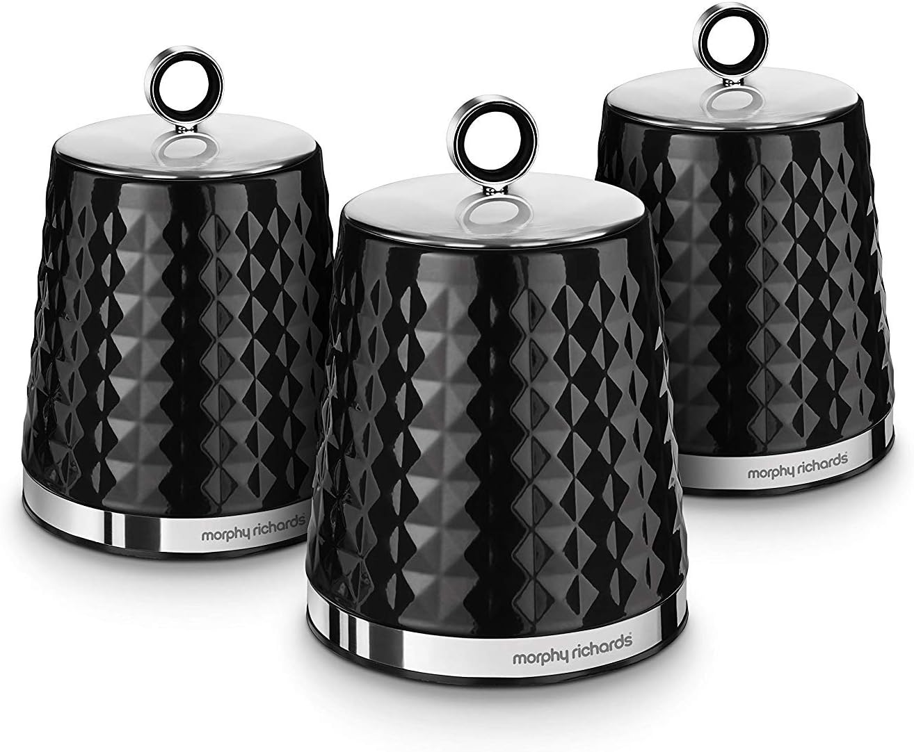 Morphy Richards 978053 Dimensions Set of 3 Round Kitchen Storage Canisters, Black-0