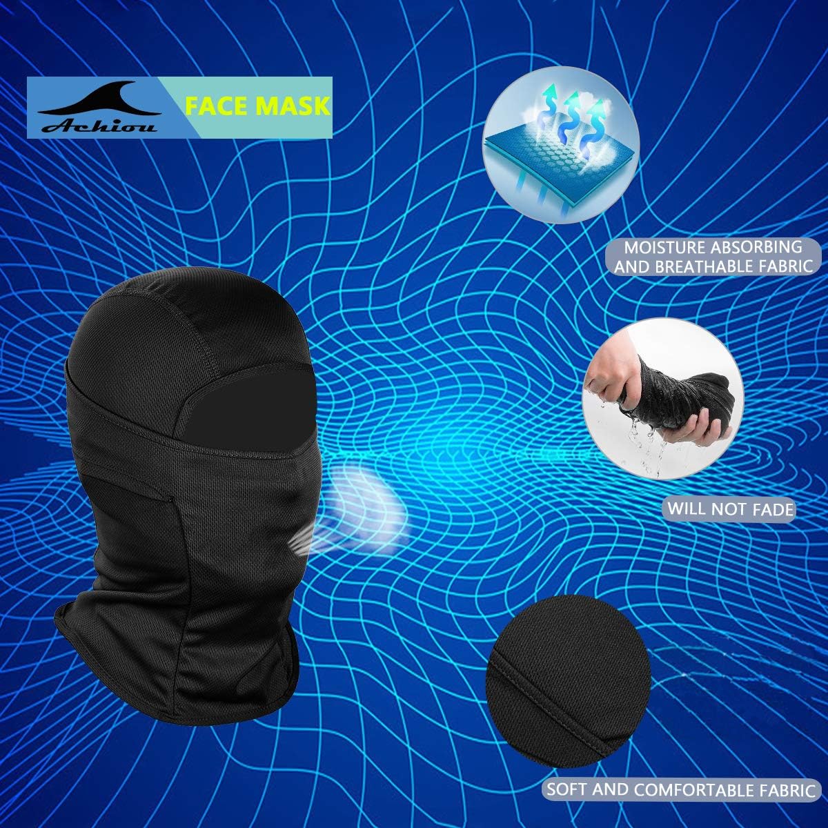 Achiou Balaclava Face Mask, Ski Mask UV Protector Lightweight for Motorcycle Cycling Running-3