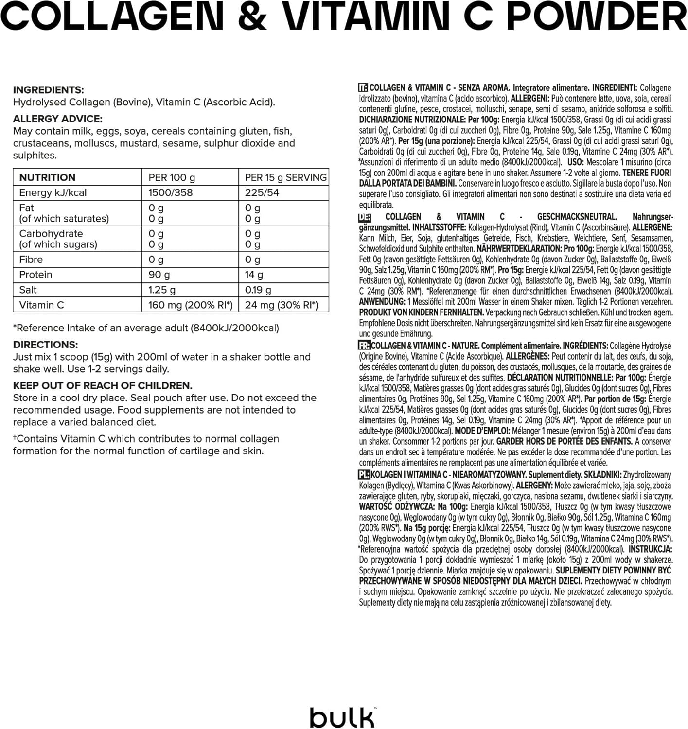 Bulk Collagen and Vitamin C Powder, 500 g, 33 Servings, Packaging May Vary-6