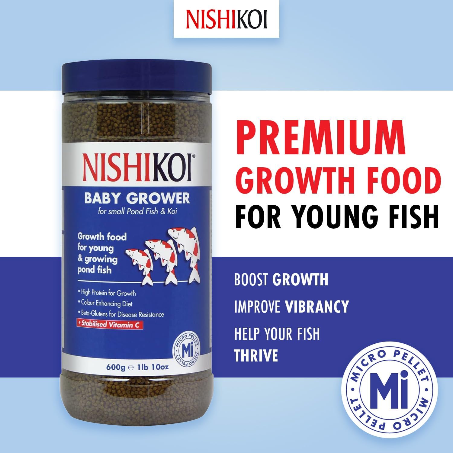 Nishikoi Baby Grower Pond Fish Food Pellets (600g - Growth)-1