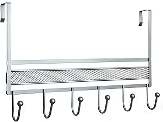 Amtido Over Door Hanger Hooks, 6 Hook Rack Organiser - Mesh Design - Matt Silver