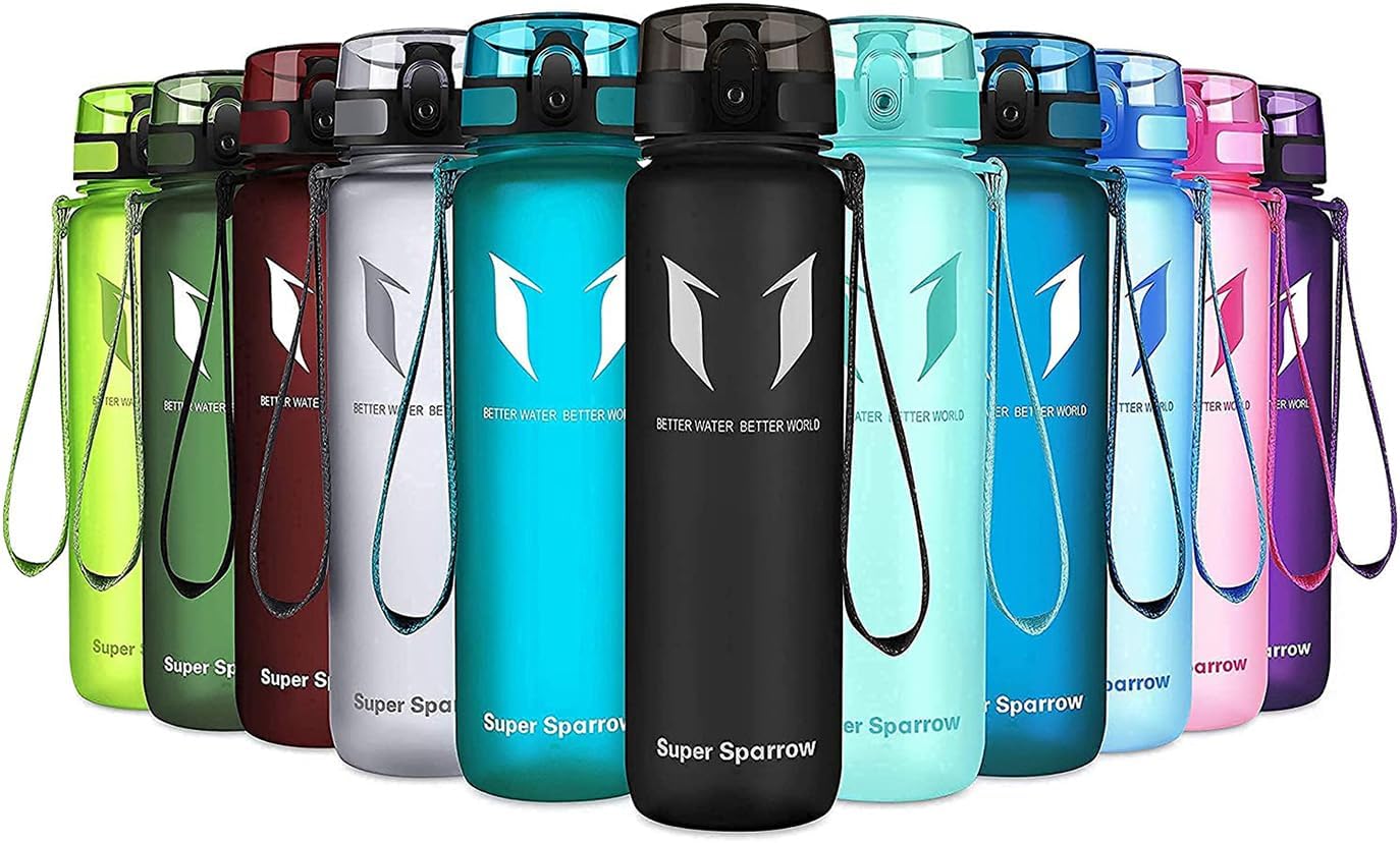 Super Sparrow Sports Water Bottle - 350ml & 500ml & 750ml & 1000ml - Non-Toxic BPA Free & Eco-Friendly Tritan Co-Polyester Plastic - For Running, Gym, Yoga, Outdoors and Camping-0