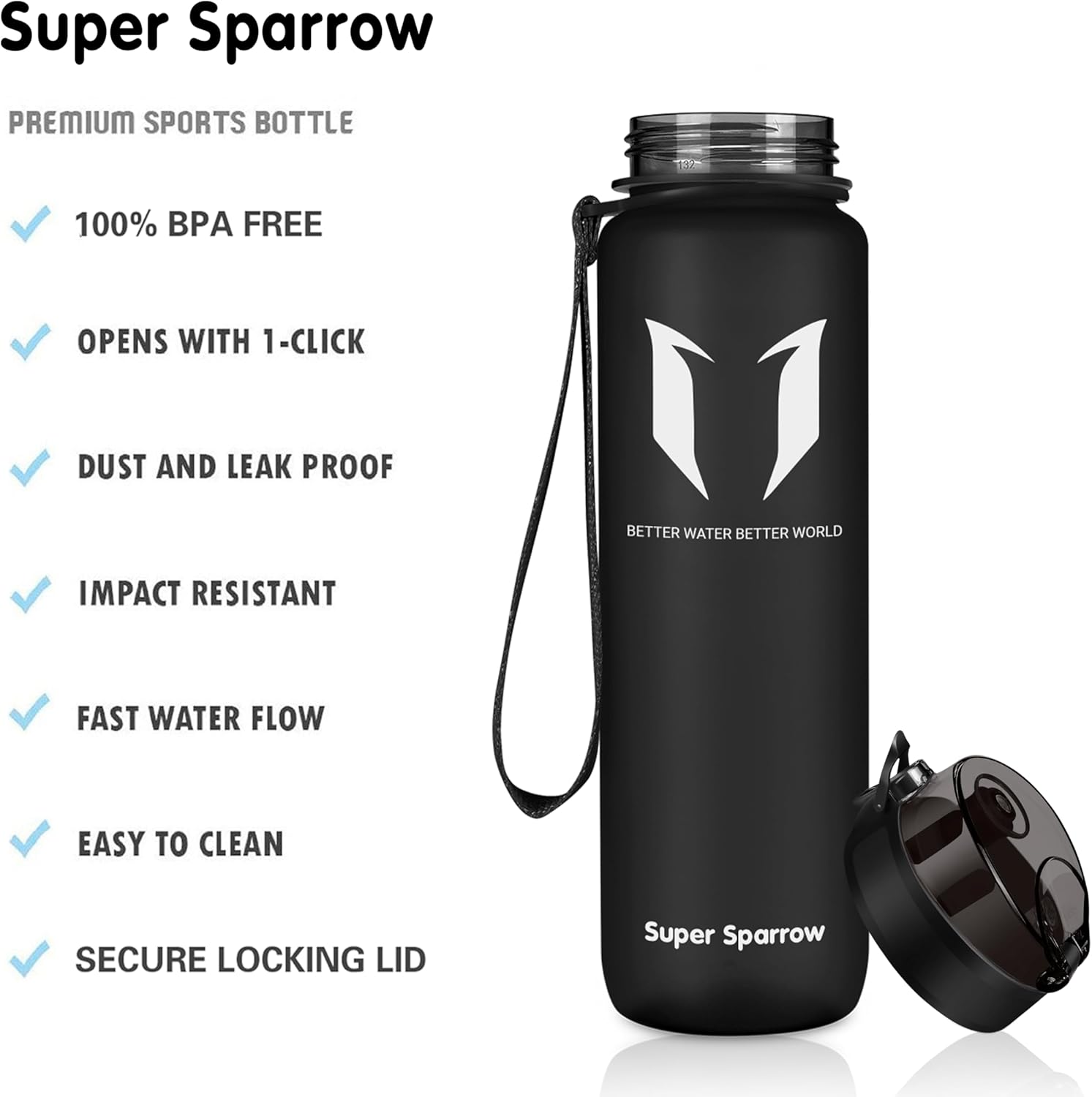 Super Sparrow Sports Water Bottle - 350ml & 500ml & 750ml & 1000ml - Non-Toxic BPA Free & Eco-Friendly Tritan Co-Polyester Plastic - For Running, Gym, Yoga, Outdoors and Camping-1