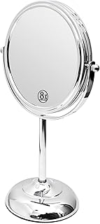 Amtido Magnifying Makeup Mirror 6-Inch - Tabletop Vanity Mirror, Magnification 1x and 8x - 360° Swivel - Chrome Finish