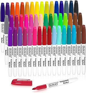 Shuttle Art 48 Colours Permanent Markers, Fine Point Marker Pens Permanent, Coloured Marker Pens Set Perfect on Plastic, Wood, Stone, Metal and Glass for Doodling, Colouring, Marking