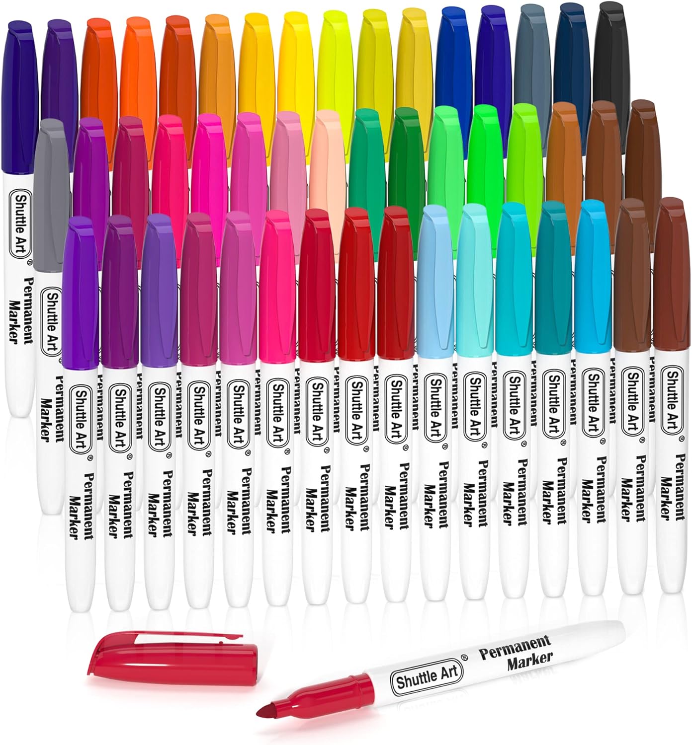 Shuttle Art 48 Colours Permanent Markers, Fine Point Marker Pens Permanent, Coloured Marker Pens Set Perfect on Plastic, Wood, Stone, Metal and Glass for Doodling, Colouring, Marking-0