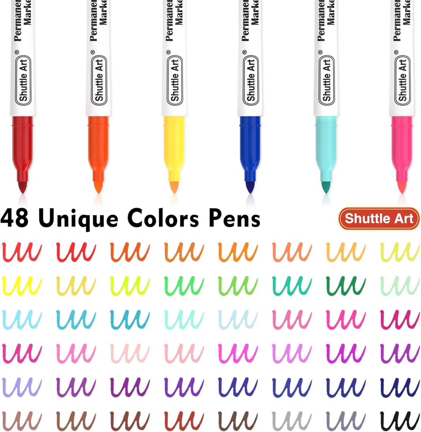 Shuttle Art 48 Colours Permanent Markers, Fine Point Marker Pens Permanent, Coloured Marker Pens Set Perfect on Plastic, Wood, Stone, Metal and Glass for Doodling, Colouring, Marking-2