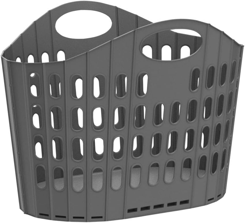 Addis Flat Easy Store Laundry Basket Hamper, Dark Grey, 38 Litre 518150-3