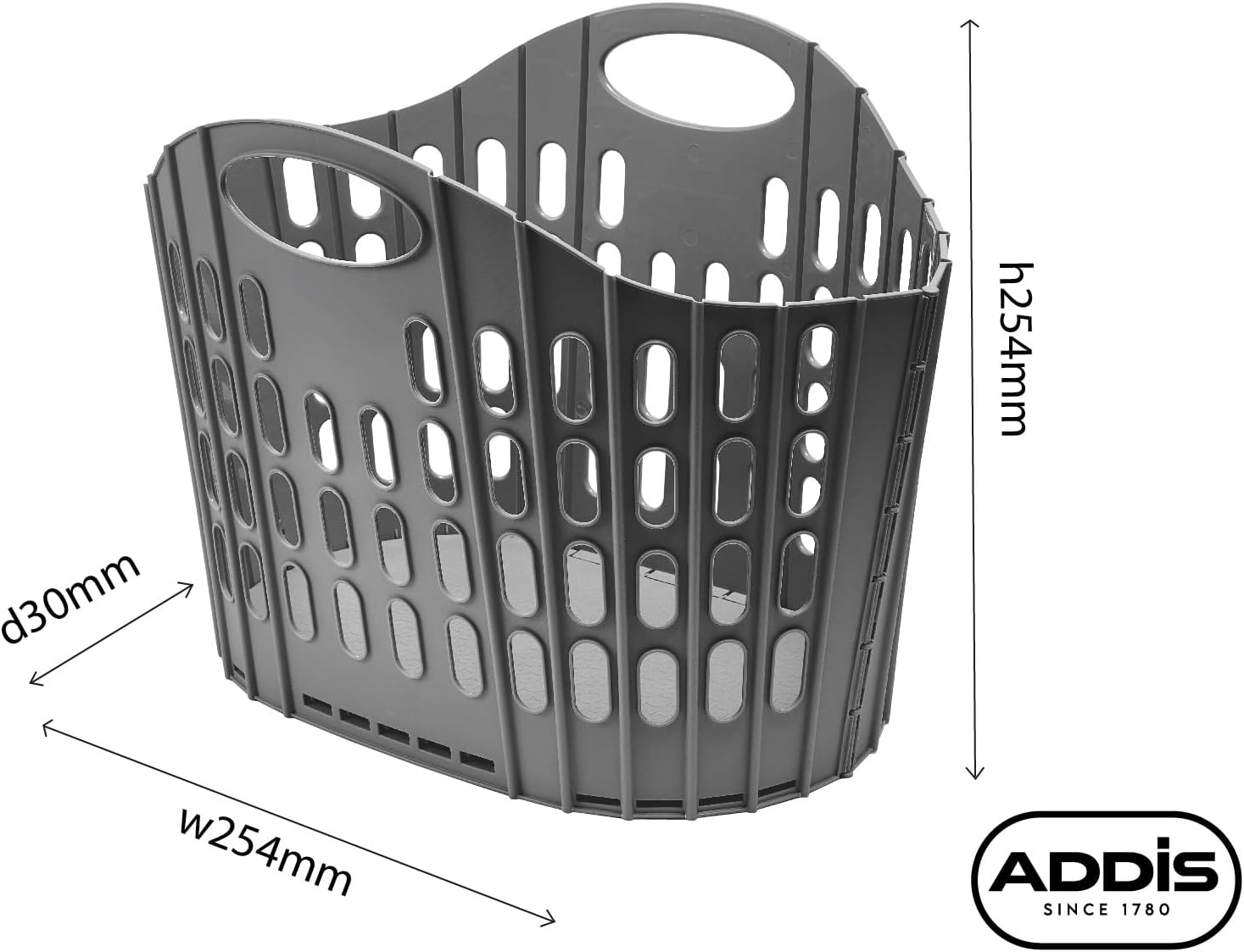 Addis Flat Easy Store Laundry Basket Hamper, Dark Grey, 38 Litre 518150-6