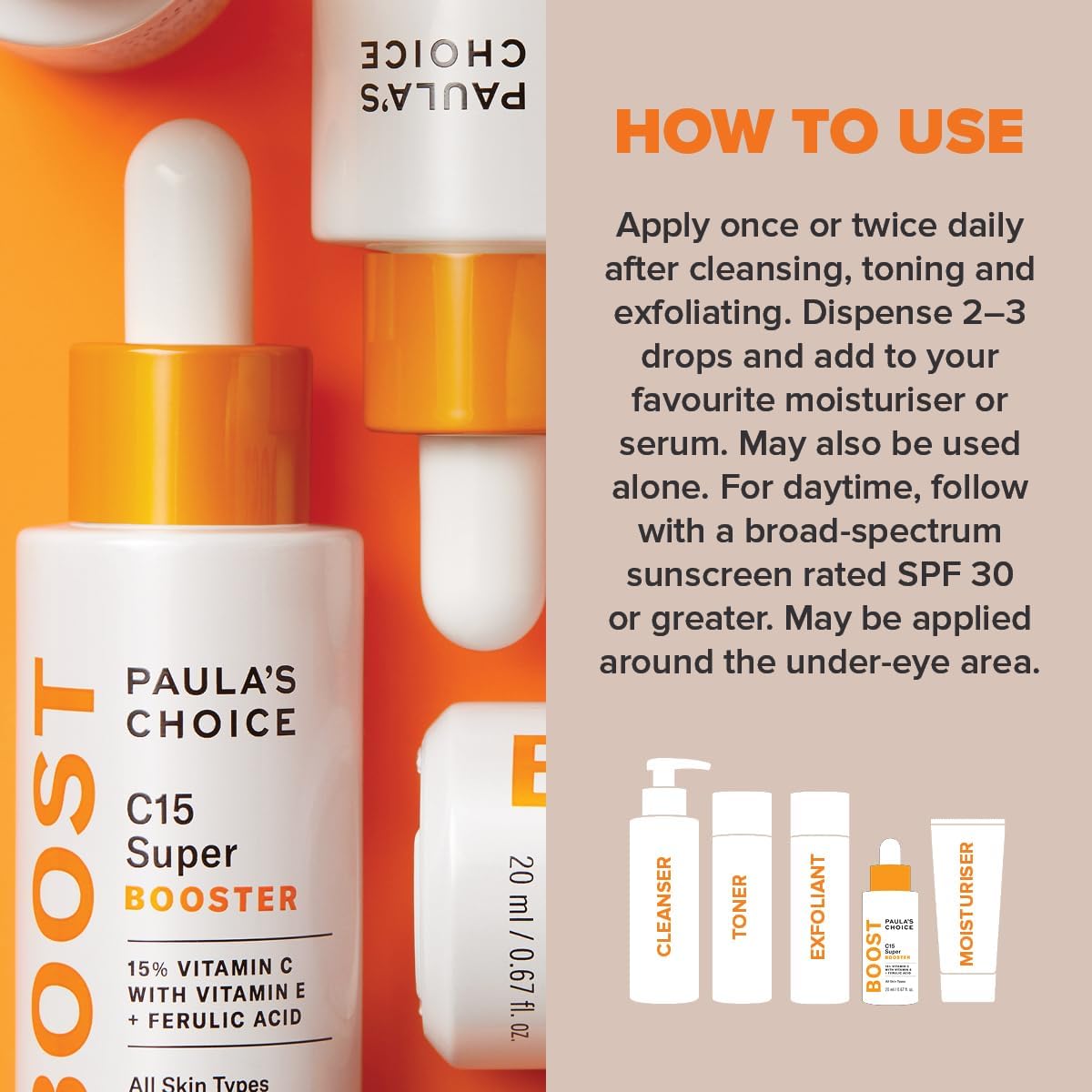 Paula’s Choice C15 Super BOOSTER - Vitamin C Brightening Serum for Face - Anti Aging & Fades Brown Spots - with Vitamin E & Ferulic Acid - All Skin Types - 20 ml-3