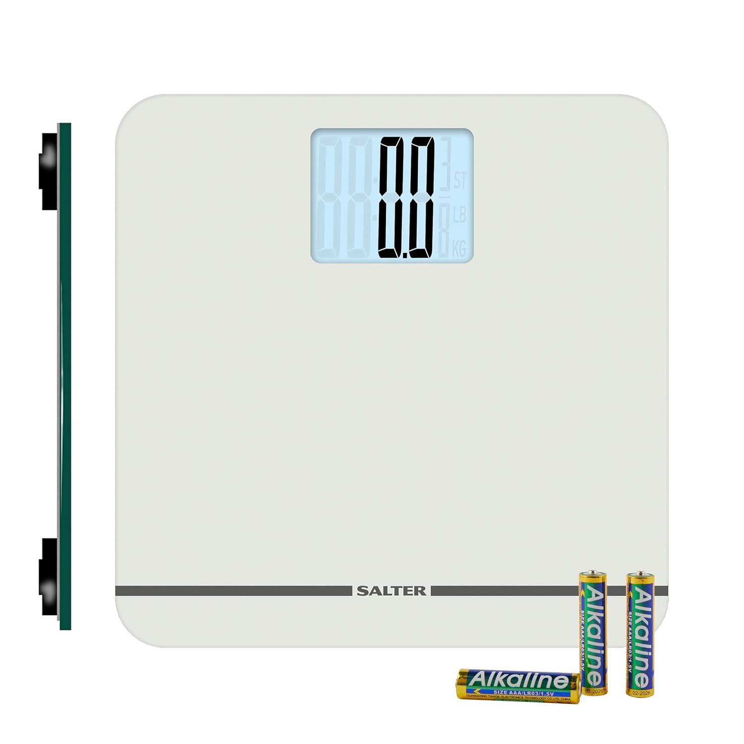 Salter Max Digital Bathroom Scale – Supersize LCD Display, 250 kg Capacity, Large Platform, Easy Read, Carpet Feet & Batteries Included, Kg/lbs, Instant Readings, Weight Measurements, White-0