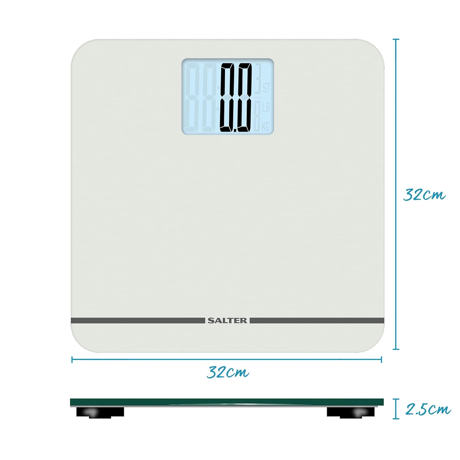 Salter Max Digital Bathroom Scale – Supersize LCD Display, 250 kg Capacity, Large Platform, Easy Read, Carpet Feet & Batteries Included, Kg/lbs, Instant Readings, Weight Measurements, White-5