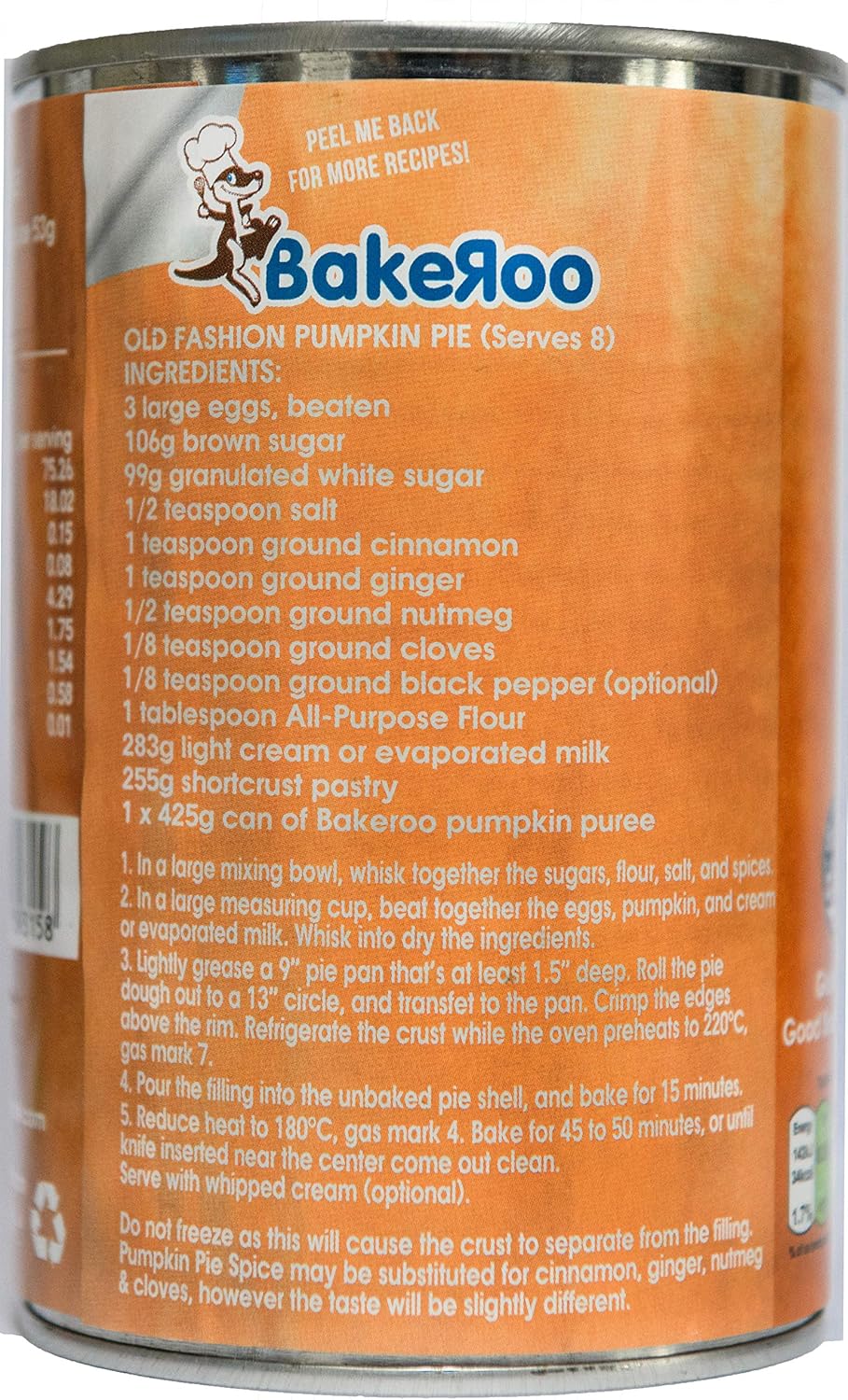 Bakeroo Tinned Pumpkin Puree (Pumpkin Pie Filling), 100% Natural - 425g-5