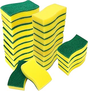 Belle Vous Heavy Duty Cleaning Scrub Sponges (24 Pack) - Non-Scratch Scourer for Kitchen Dishes & Bathroom - Dual-Sided Multi-Use Washing-Up Dish Pad for Effortless Cleaning