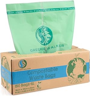 GREENER WALKER Greener Walker 6L-150Bags 100% Compostable Biodegradable Bin Liners 6L/10L/30L Food Waste Bags with EN13432 Certificate Caddy Kitchen Bin Liners