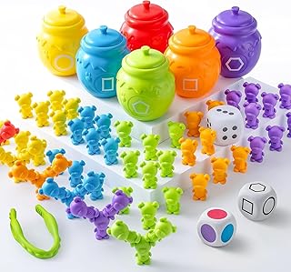 JOYIN Counting Sorting Bears Toy Set with Matching Sorting Cups Toddler Game for Pre-School Learning Color Recognition STEM Educational Toy-72 Bears, Fine Motor Tool, Dice and Activity Book