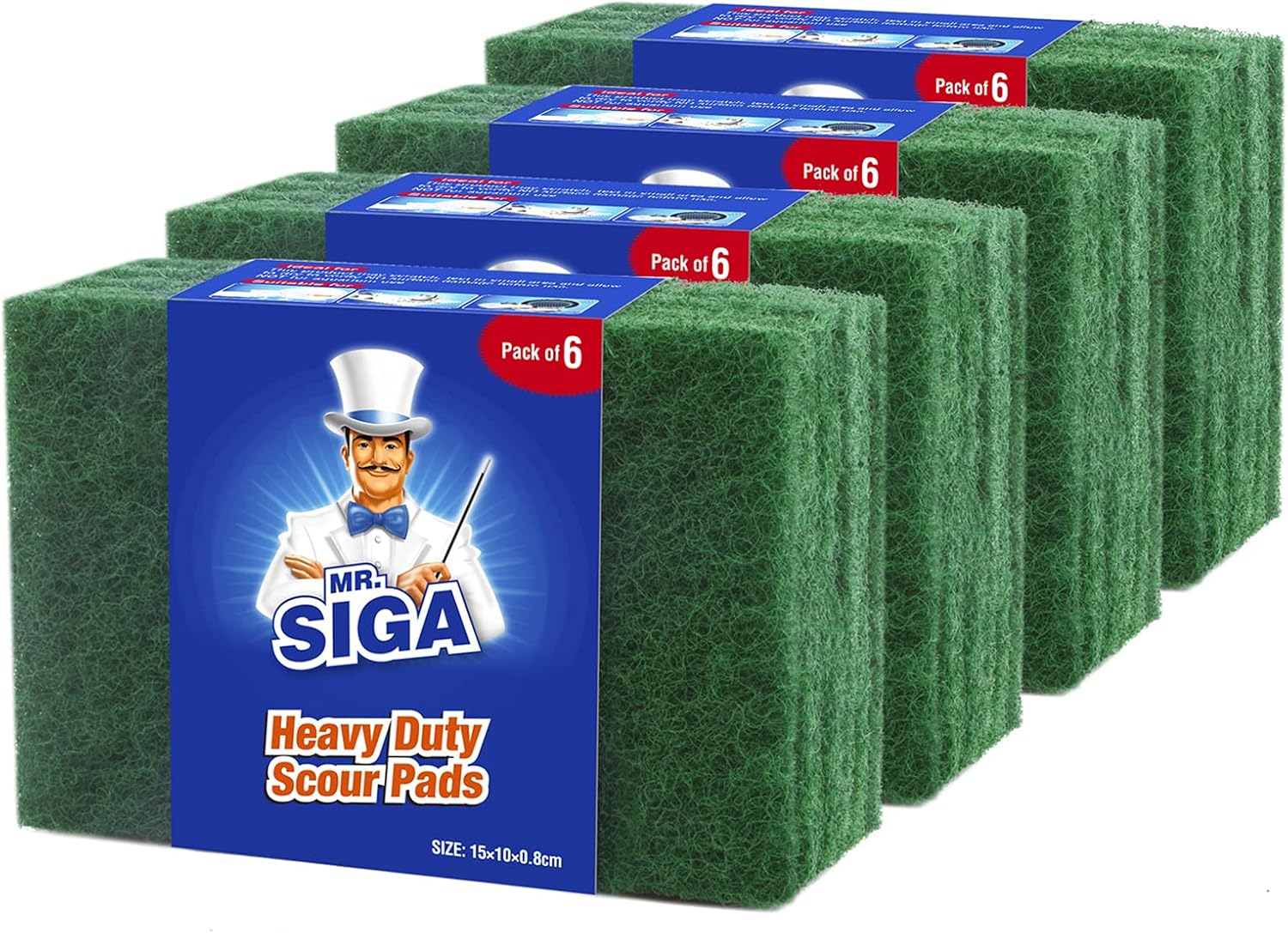 MR.SIGA Heavy Duty Scouring Pads, Household Scrubber for Kitchen, Sink, Dish, 24-Pack, 3.9 x 5.9 inch (10 x 15 cm), Green-0