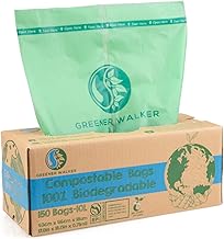 Greener Walker 10L-150Bags 100% Compostable Biodegradable Bin Liners 6L/10L/30L Food Waste Bags with EN13432 Certificate Caddy Kitchen Bin Liners