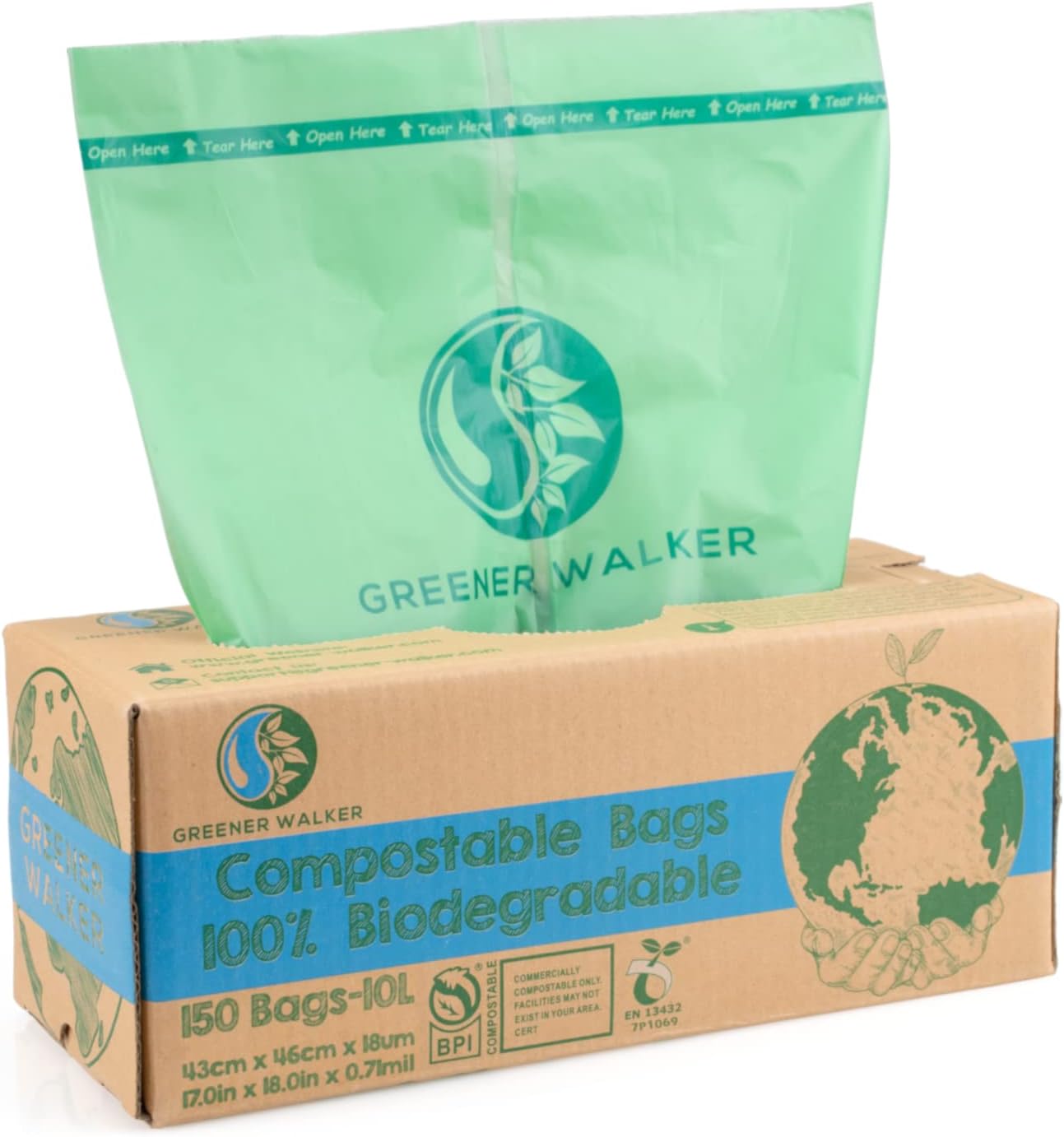 Greener Walker 10L-150Bags 100% Compostable Biodegradable Bin Liners 6L/10L/30L Food Waste Bags with EN13432 Certificate Caddy Kitchen Bin Liners-0