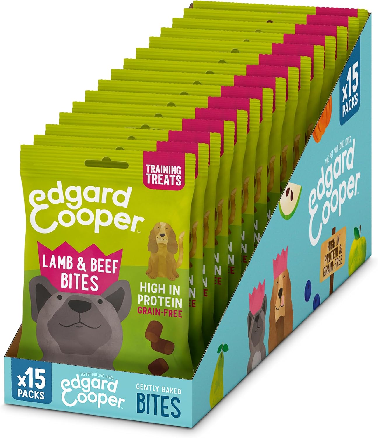 Edgard Cooper Natural Treats for Adult Dogs & Puppies - Lamb & Beef Bites - (15 x 50g pack), Grain Free Rewards, fresh meat, full of essential amino acids for healthy insides-1