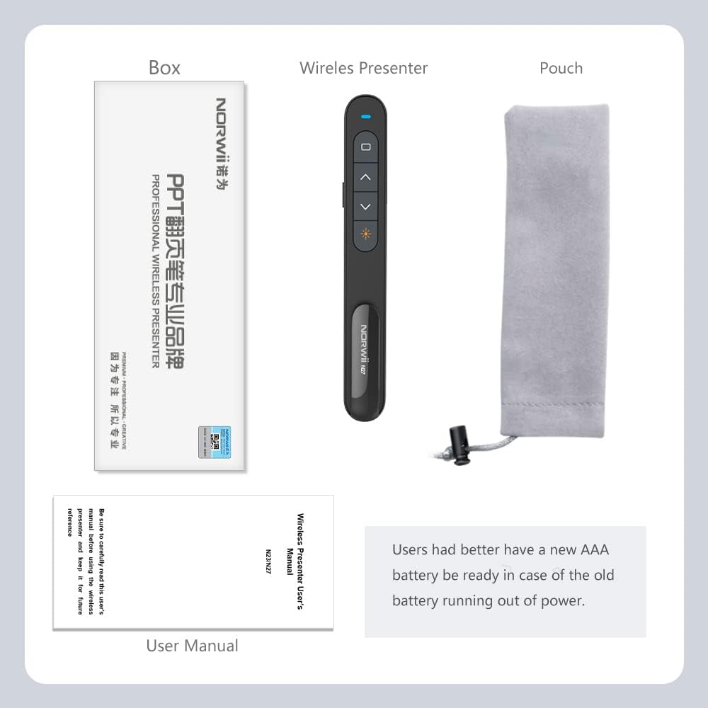 NORWII N27 Presentation Clickers, 328FT Powerpoint Clicker Wireless Presenter Remote, 2.4GHz Hyperlink Volume Presentation Clicker for Powerpoint Computer Laptop Mac(Black)-7